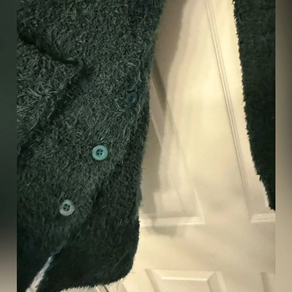 Skies Are Blue Cozy Dark Green Button-Up 3/4 Length Long Cardigan